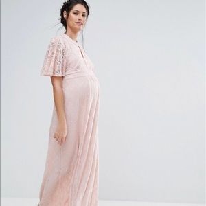 Blush lace maxi maternity dress